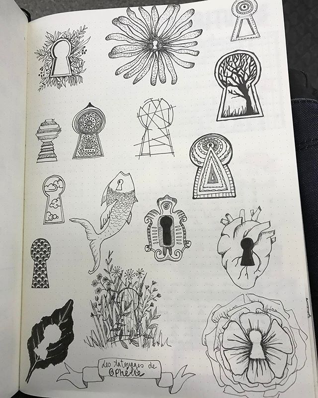 Une amie m'a demandé de travailler sur une idée de tatouage à partir d'une serrure. Ce sont mes idées, toutes assez différentes et toutes réalisées rapidement dans le métro, un peu bancales donc. J'ai bien aimé travailler à ces pistes. Certaines serrures vous plaisent ? #tatouage #ciloudrawings #ciloubidouilledrawing