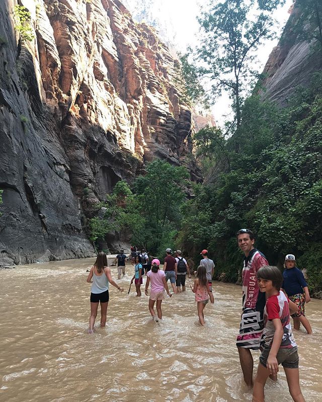 Randonnée les pieds dans l'eau ! Il y a du courant et on ne voit pas où on met ses pieds. Plutôt rigolo et parfois glissant ! #zionpark #zion #ciloubidouilleinUSA