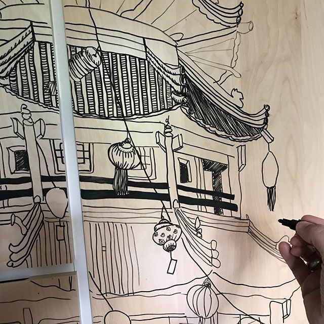 Projet en cours dans la chambre de Maëlle #ciloudrawings #ciloubidouilledrawing #chinesetemple #ciloubidouille