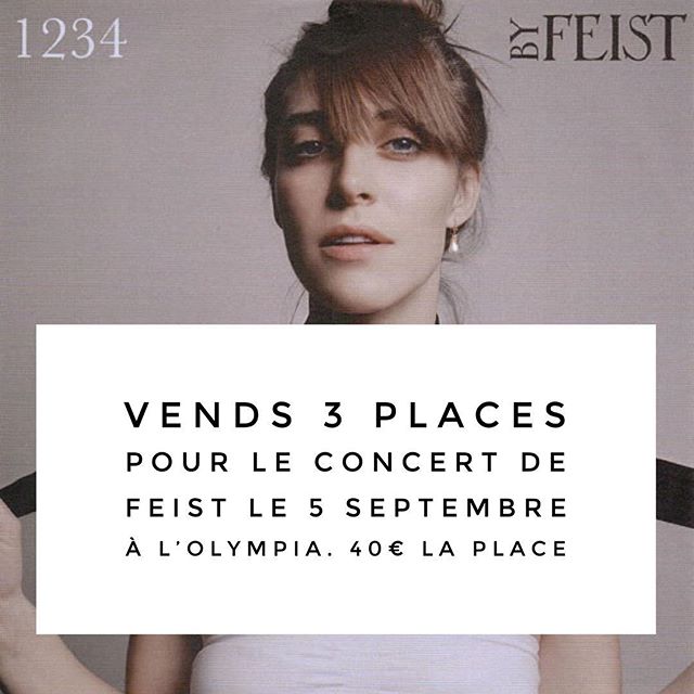 Post éphémère : ma copine @zizoune_bijoue vend trois places pour le concert de Feist qui a lieu mercredi 5 septembre à l’Olympia. Elle vend les places 40€ chacune au lieu de 55€. Ce sont des places assises en catégorie 1. Je serai là aussi :). Si vous êtes tentés (fermement j’entends !), laissez un message. Merci :). #feist #billetarevendre #olympia #5septembre2018