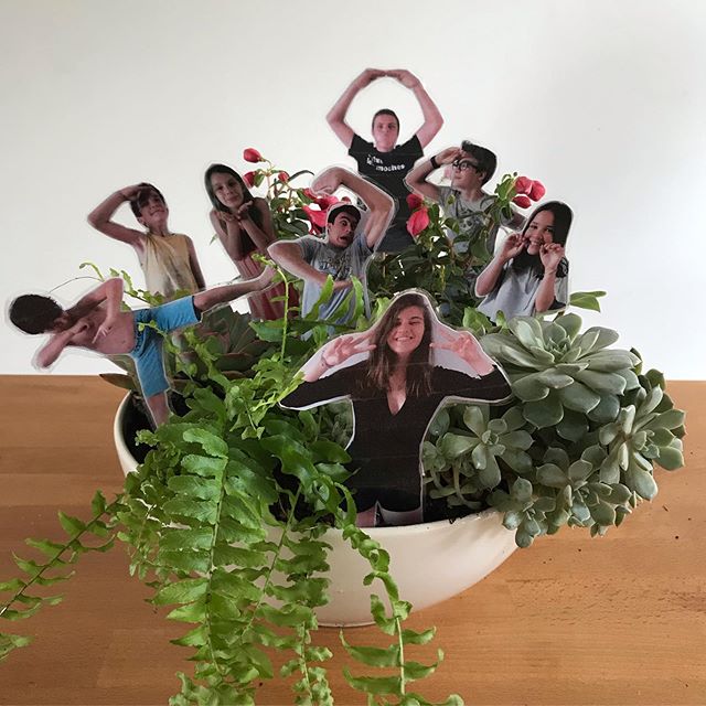 cadeau pour un grand père. Tous ses petits enfants sont imprimés en photo rigolotes dans un pot rempli de plantes