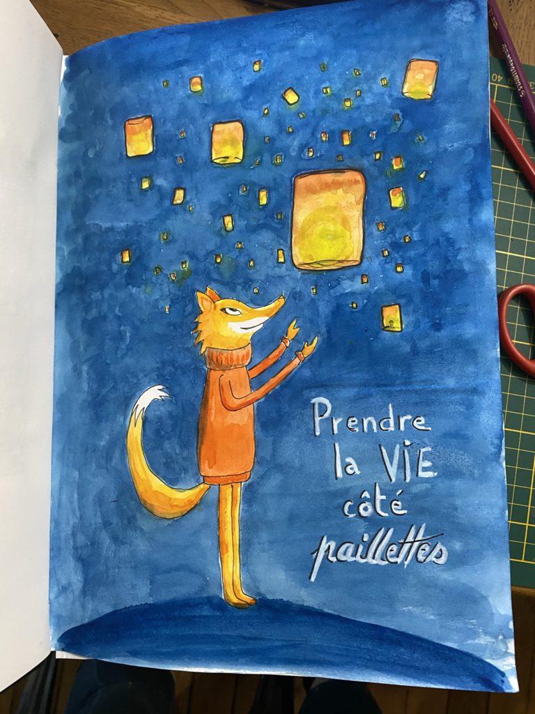 aquarelle renard lanterne chinoise