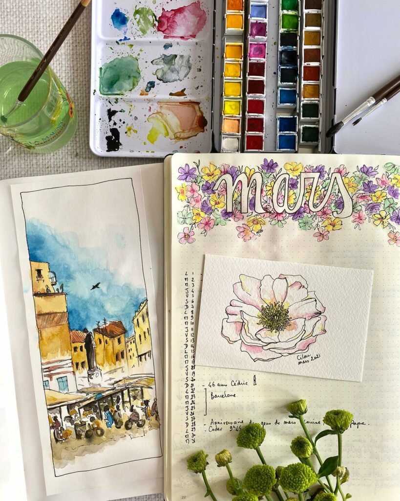 aquarelle mars bullet journal