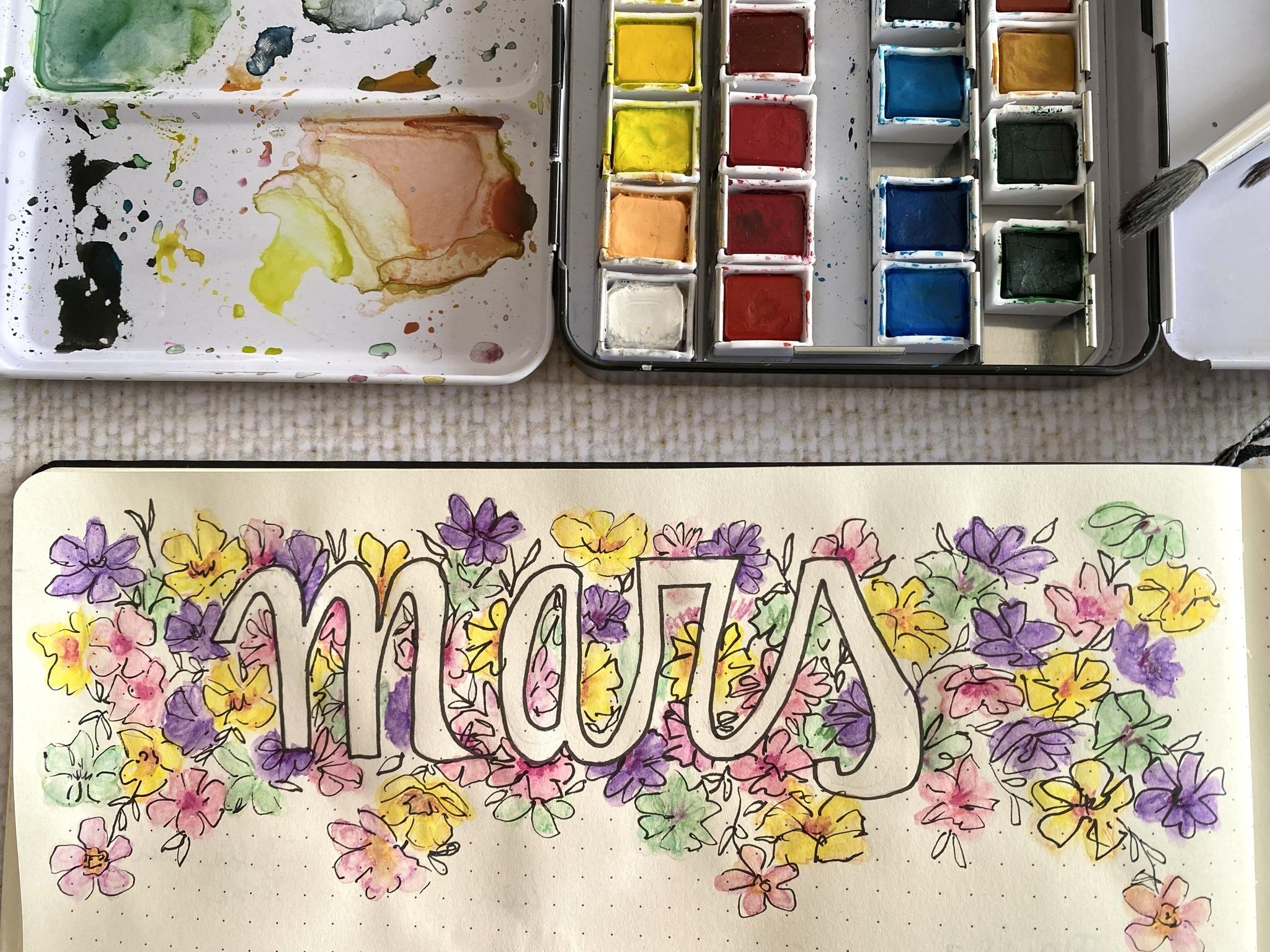Mon : bullet journal page de mars en aquarelle