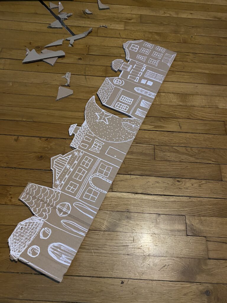 Idée de centre de table en carton pour Noël 15 maison de ville en carton