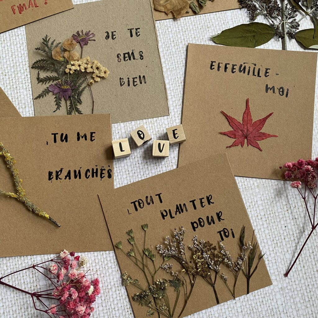 Des cartes pour une saint valentin naturelle et coquine 10 carte en fleurs séchées saint valentin amour