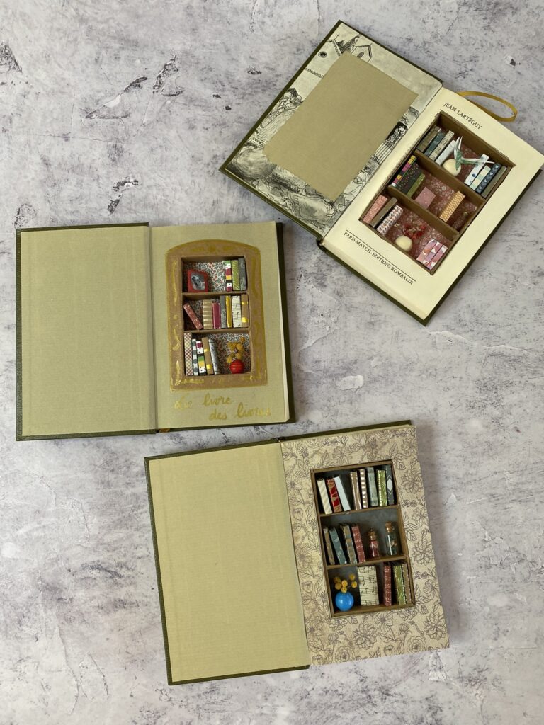 Un livre transformé en mini bibliothèque