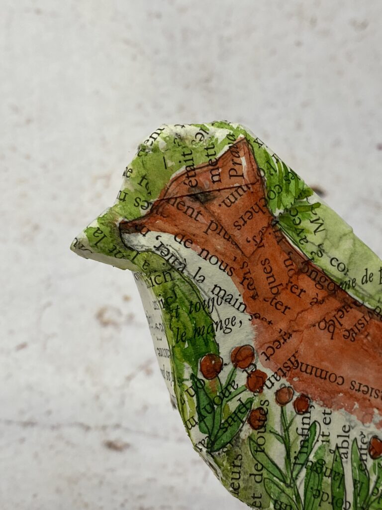 Comment fabriquer un oiseau à partir de récup : surprise n°4 18 oiseau en carton et en papier illustré à l'aquarelle d'un renard
